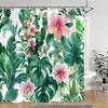 Tropical Plants Floral Shower Curtain Green Palm Leaves Pink Flowers Polyester Fabric Shower Curtains Bathroom Decor With Hooks