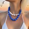 1 Pezzo Grande Perline Acriliche Stile Boho Corda Annodata Fatta a Mano Collane da Donna Choker Colorato Retrò Gioielli Regalo