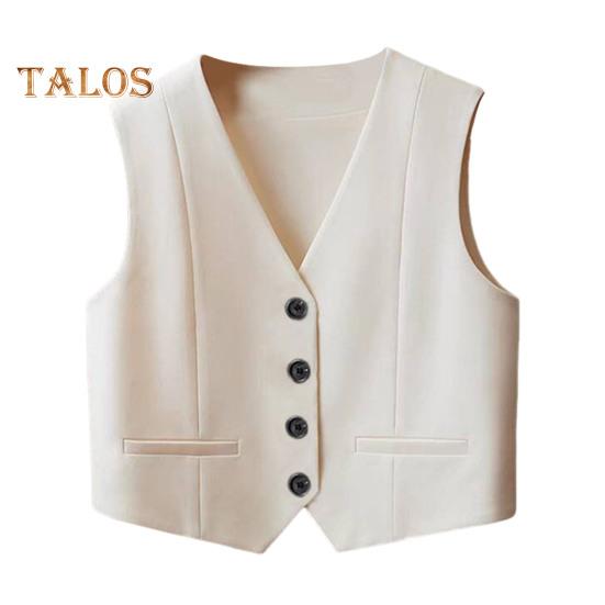 

Женский жилет без рукавов, однобортный жилет с V-образным вырезом, повседневный жилет, куртка на весну-лето S бежевый