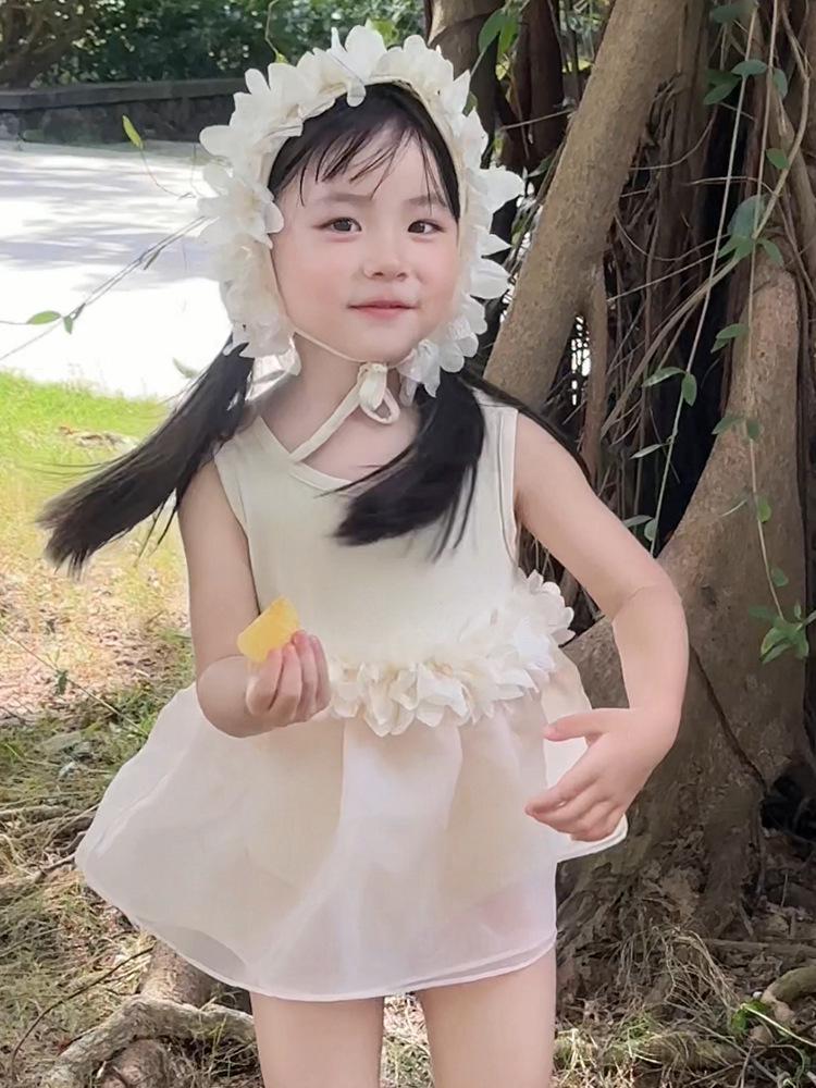 

Стильный белый кружевной слитный купальник в китайском стиле для девочек, 2025 120cm белый