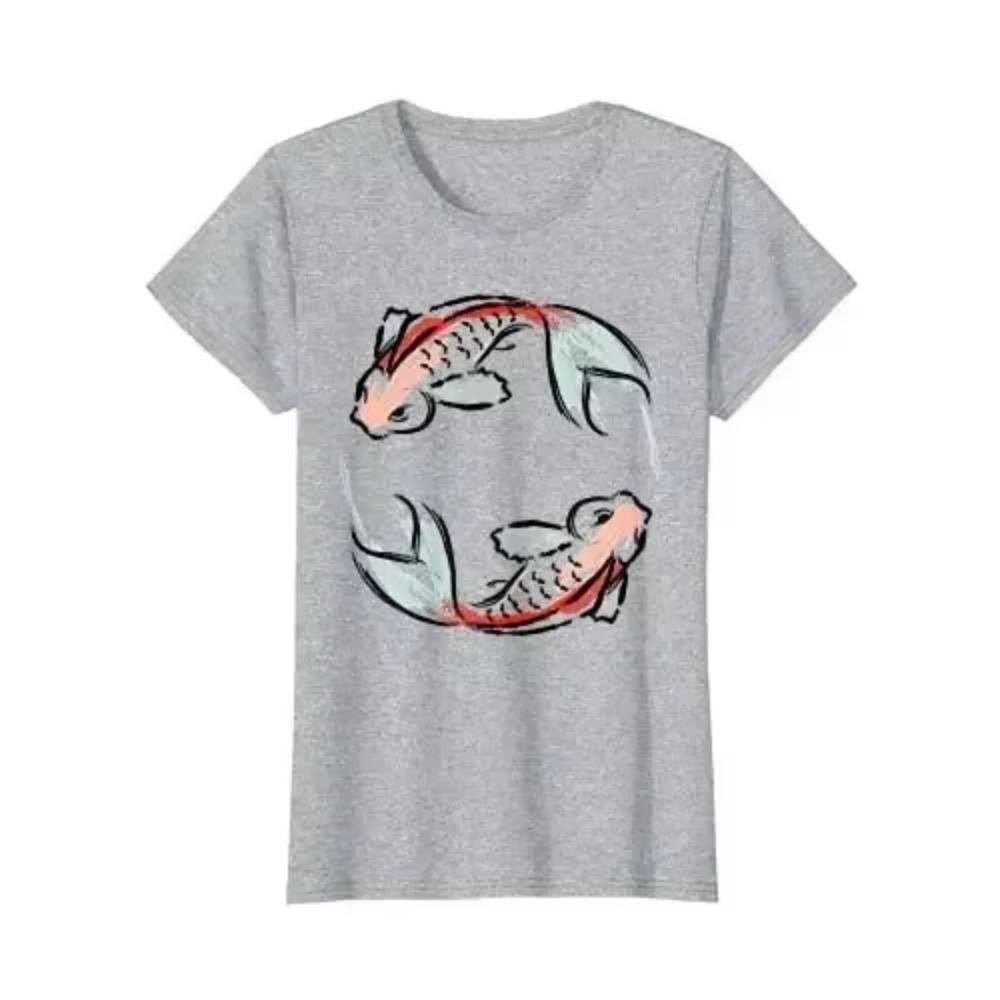 Asian Style Ink Fish Design TShirt Graphic T Shirts Men Clothing New Arrivals 2023 Men Cotton Daily Four Seasons T Shirt