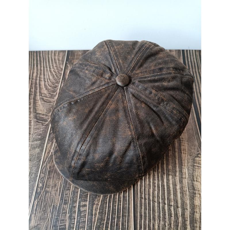 Vintage Washed Octagon Newsboy Cap For Men Women, British Retro Large Size Flat Brim Hat
