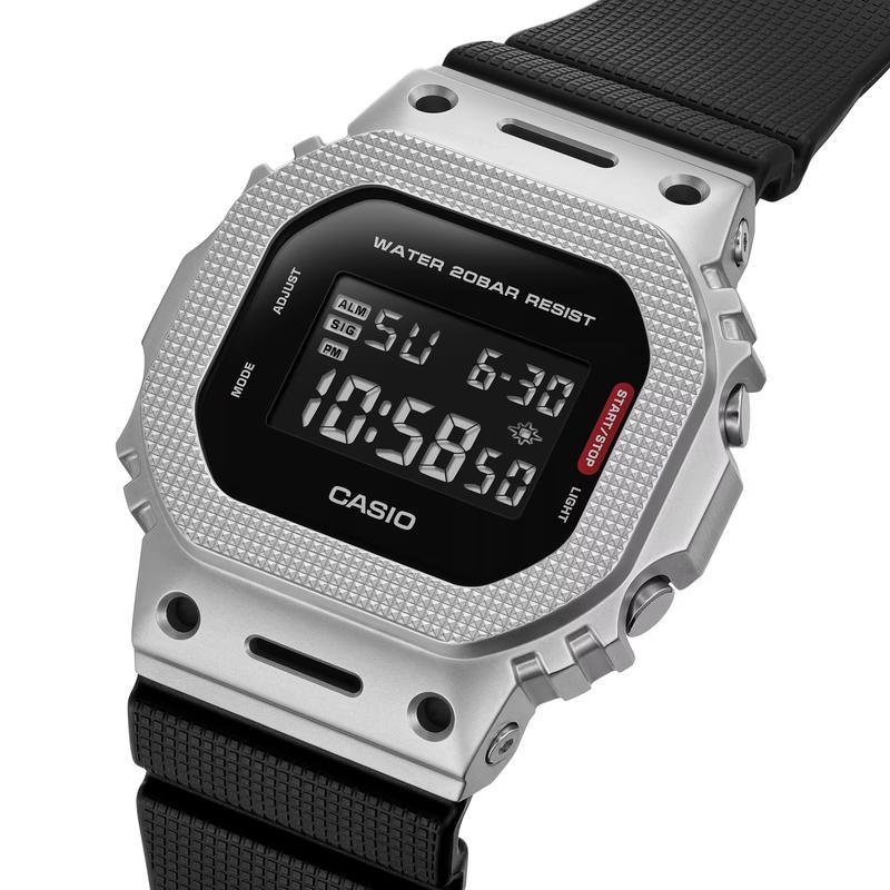 CASIO 5600 series 200 meters waterproof, sound and light alarm, hourly time, Quartz, resin strap, , men's watch, gray dial GM-5600M-1JF