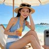 Women's High-End Retro Plaid V-Neck Halter Bikini, Sexy Slim Fit Flattering Swimwear