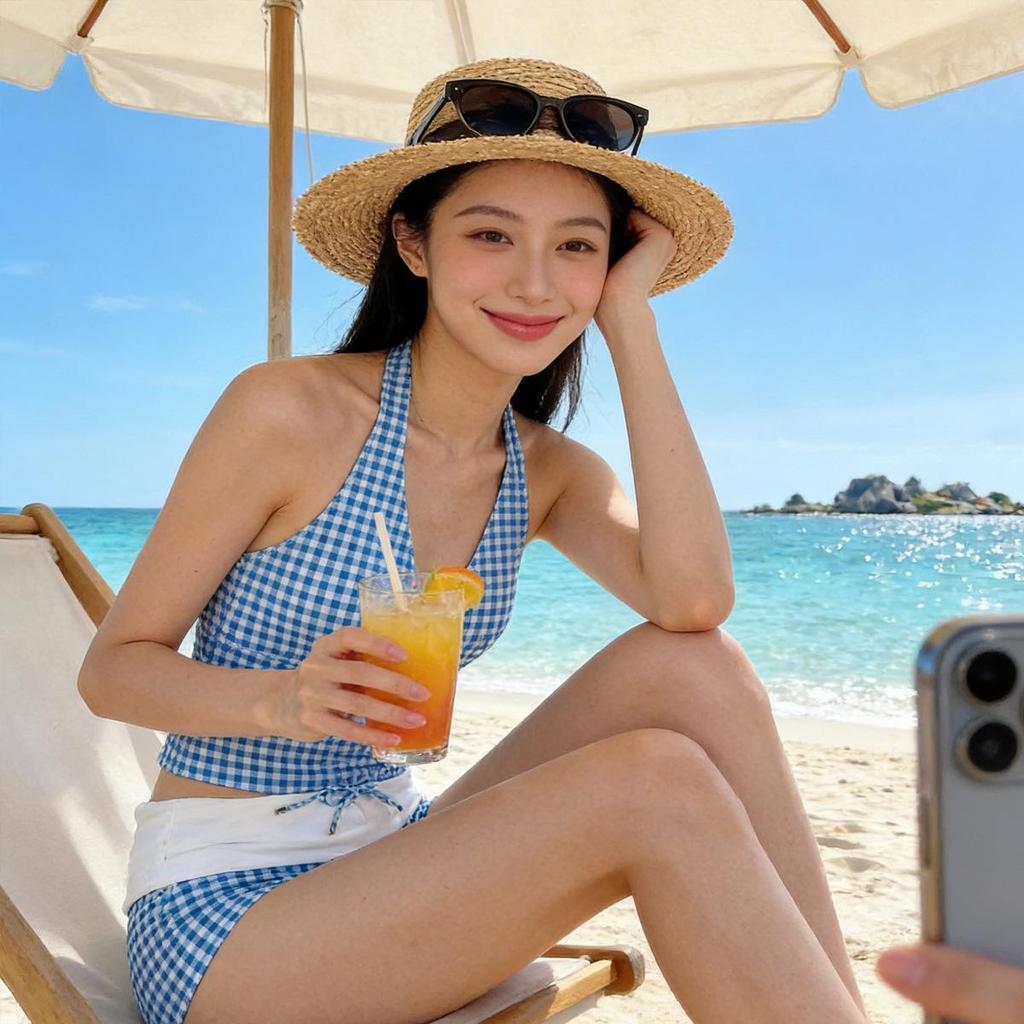 Women's High-End Retro Plaid V-Neck Halter Bikini, Sexy Slim Fit Flattering Swimwear