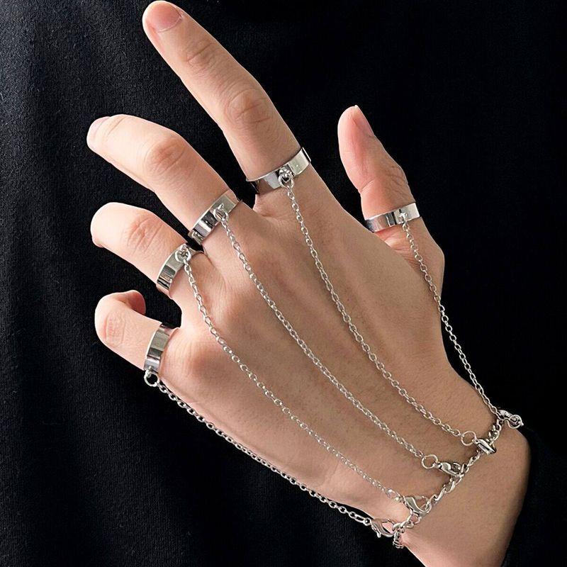 

Fashion 2023 Metal Chain Bracelet Ring One-Piece Ring for Men and Women Hip Hop Punk Disco Dancing Ring Retro Js 5232 Adjustable opening