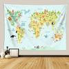 Nordic Style Animal World Map Tapestry Wall Hanging Children's Room Living Room Decor Beach Towel Thin Blanket Yoga Shawl Mat