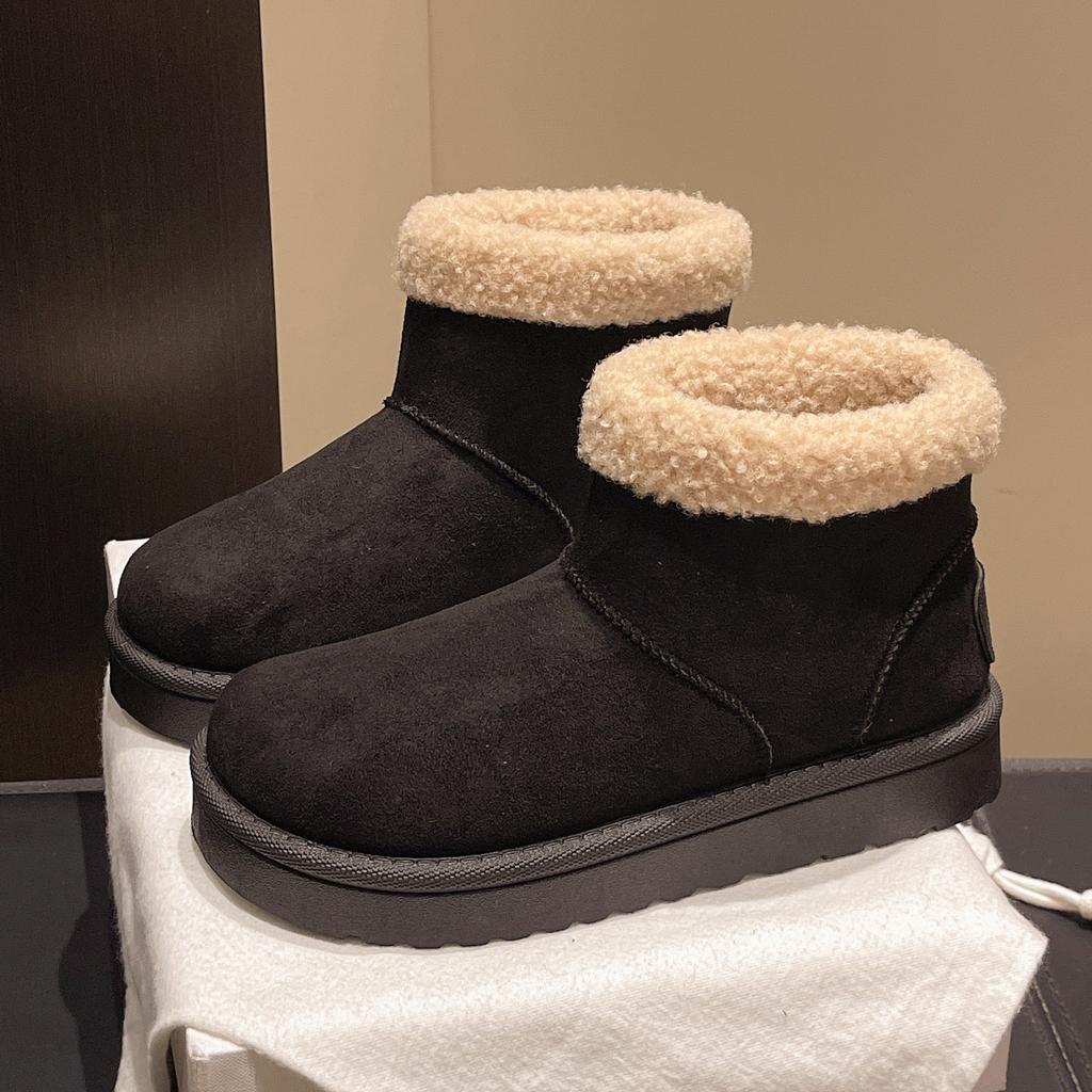 Large size ugly cute big head snow boots women's autumn and winter new fluffy short boots thick-soled piled thickened cotton shoes