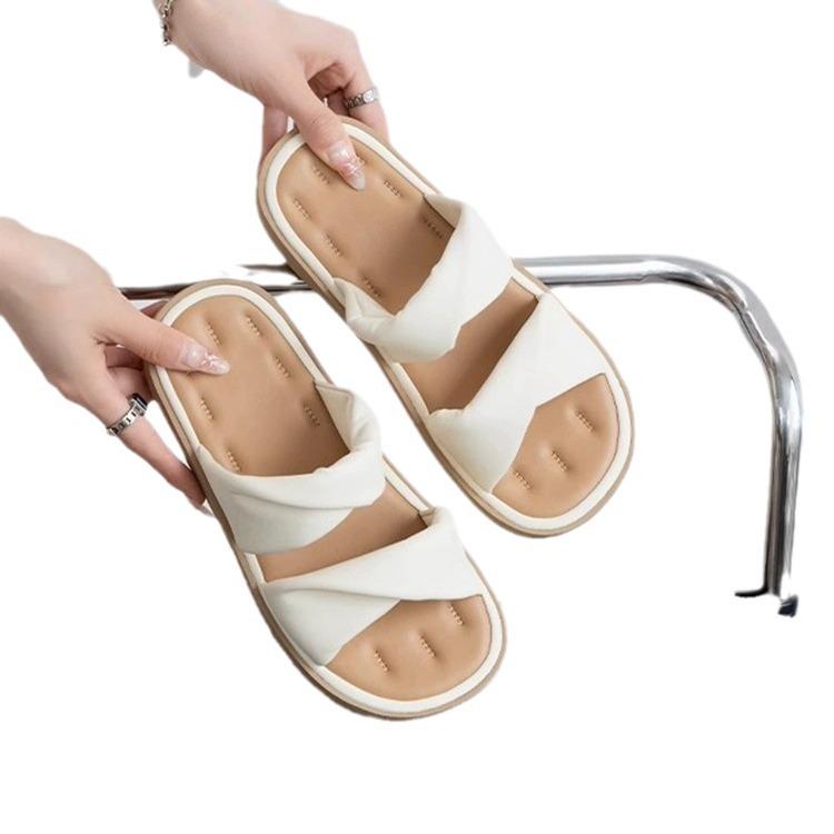 Thick-bottomed Sofa Soft Slippers Women's 2025 New Summer Outer Wear Flat-bottomed One-word Comfortable Cool Slippers