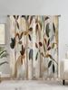 2pcs Watercolor Plant Leaves Curtains  Without Holes Curtain   Refer To Bedroom Office Kitchen Living Room Study Home Decor