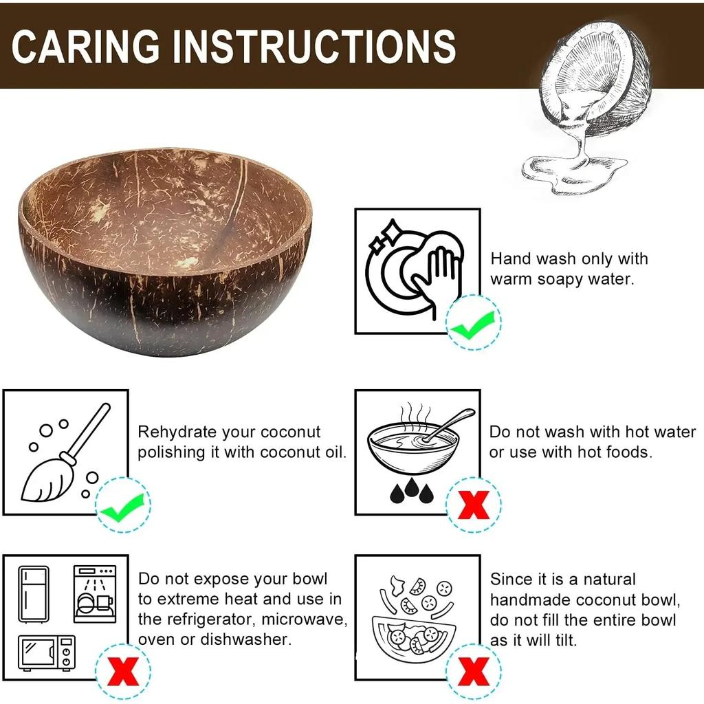 Coconut Bowls For Serving Dishes Wooden Salad Wood Reusable Bowl Serving Utensils Natural Coconut Shell Bowls Breakfast Party