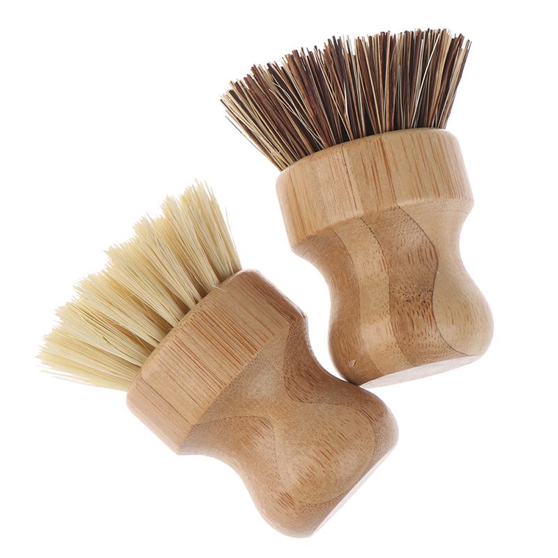 Kitchen Cleaning Brush Sisal Palm Bamboo Short Handle Dish Brush Bowl Pot Brush