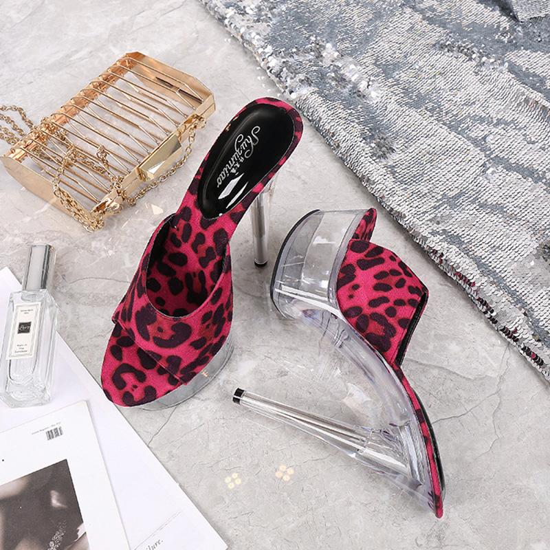 Ladies Stiletto Shoes Sexy Catwalk Model Leopard Print Crystal Shoes 190 Series 15cm Heel 4.5cm Platform LFD
