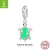 Luminous Stone Turtle Diy Pendant Accessories, Mysterious Retro Pattern S925 Sterling Silver Beads