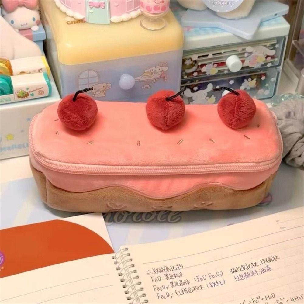 Cosmetic Bags Plush Pen Bag Cherry Cake Pencil Pouch Fashion Stationery Bag Stationery Box