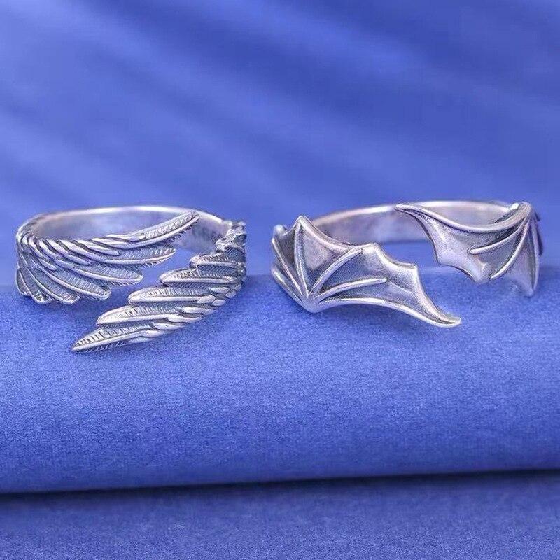 Men Matching Best Friend Stylish Trendy Style Promise Rings Teen Angel Demon Wing Couples For Women Rings Thumb Jewelry EngagementTrendy Rings