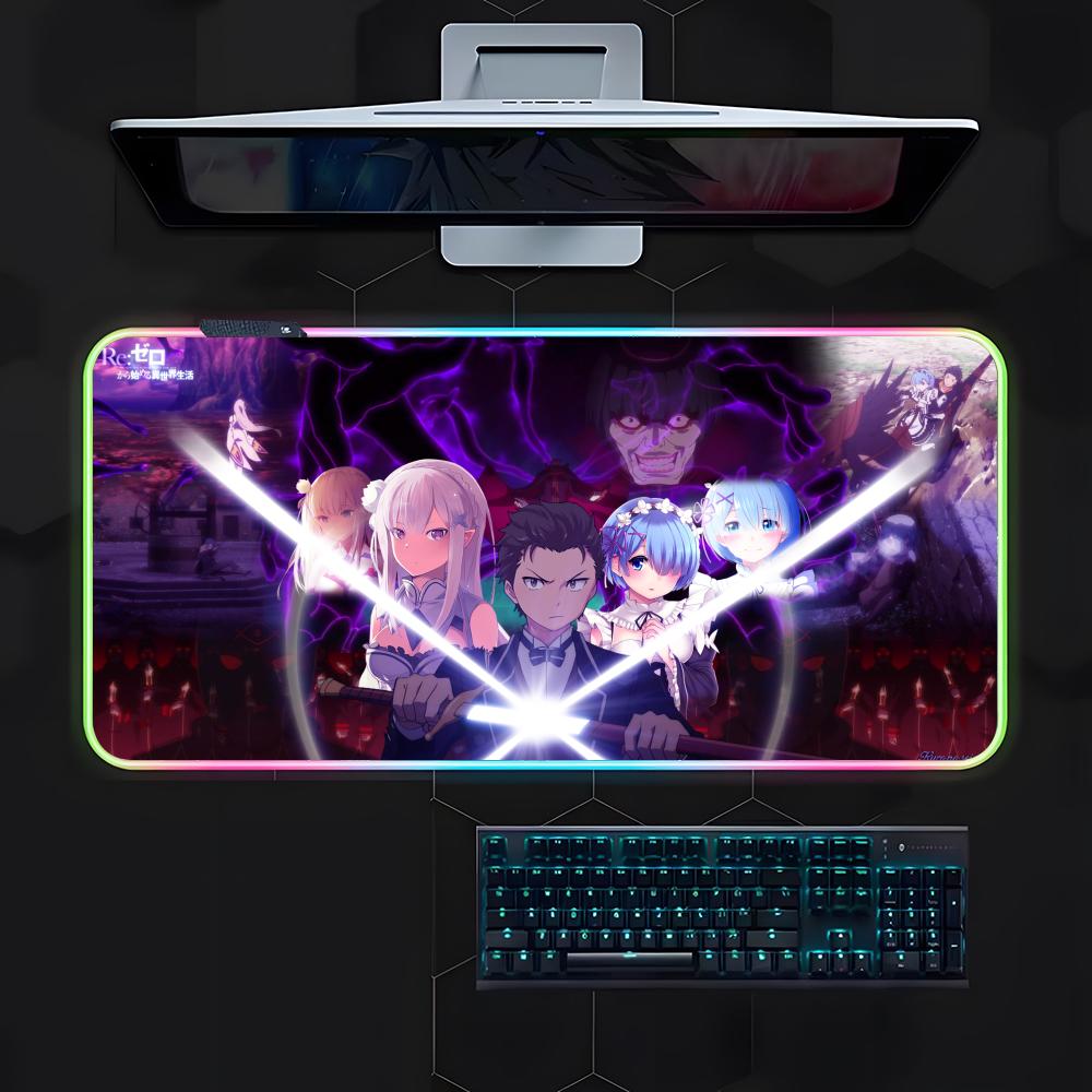 Amine Cartoon R-ReZero Mouse Pad Gamer Luminescence Led Mouse Pad Gaming Table Rgb Deskmat Keyboard Pc Mousepad
