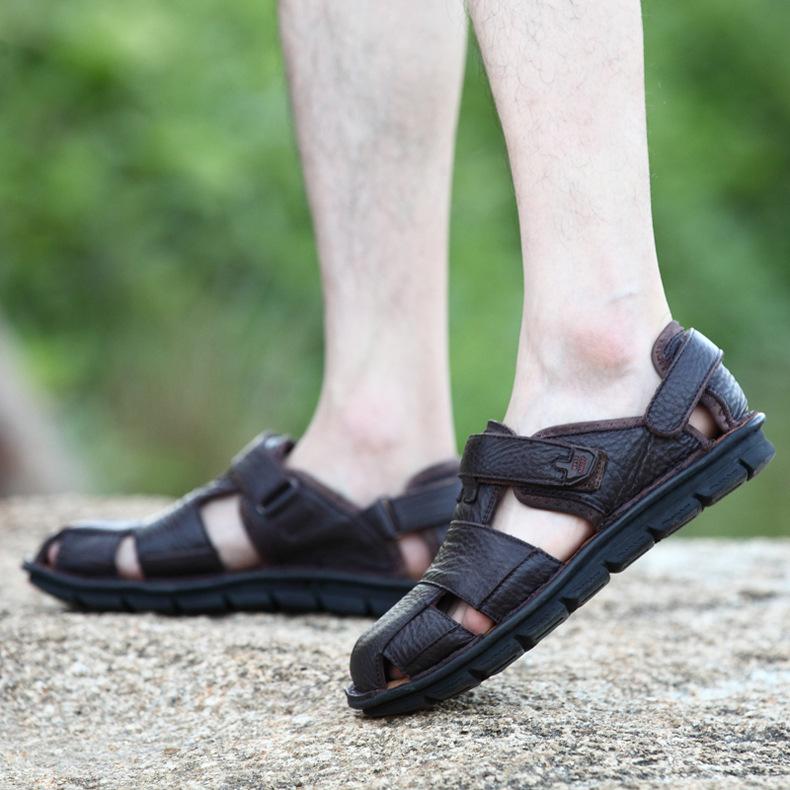 Fashion men beach shoes high quality Cow Leather sandals for men Men sandals Retro summer shoes genuine leather sandalslgb5
