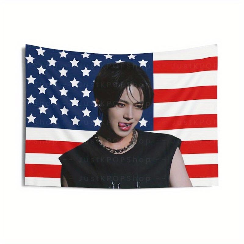 ENHA Walk The Line Tour Banner Heeseung Kpop American Flag Tapestry Fanroom Decoroom Dorm Halloween Party Decor Gift