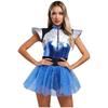 Womens Shiny Metallic Alien Cosplay Costume Fly Sleeve Halloween Party Leotard Tutu Dress