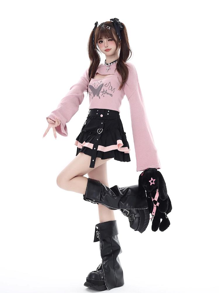 Japońskie Kawaii Mini Spódnice Tortowe Damskie Słodkie Patchworkowe Lolita Seksowne Spódnice Z Wysokim Stanem Y2k Gotycka Koronka Estetyczne Spódnice Z Falbankami