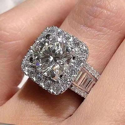 Anello Moda Temperamento Semplice Atmosfera Diamante Rotondo Quadrato Incastonato Pieno di Diamanti Zirconi Anello Anello Misura Anello 6 -10