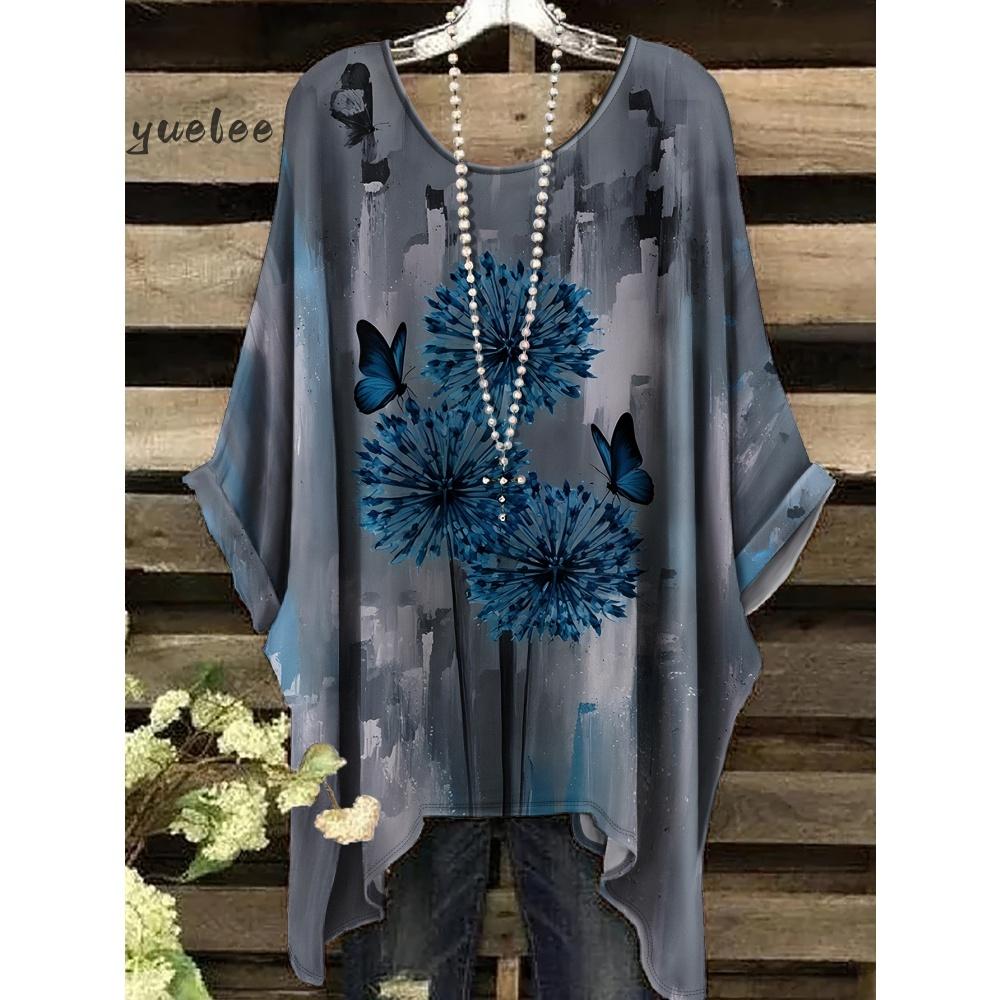 Damenbekleidung Bohemian Floral Tunika Übergröße Damen Bohemian Floralprint Tunika T-Shirt Kurzarm O-Ausschnitt Freizeitkleidung