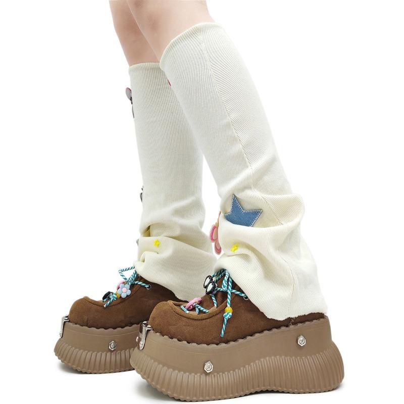 Fashion Shoes for Women's Platform Leather Shoes Retro Metal Toe Thick Sole Shoe Round Head Front Lace Up Single Shoes Zapatos De Mujer