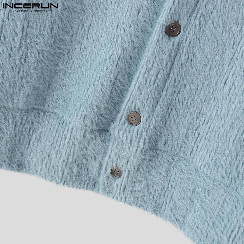 INCERUN Bărbați de primăvară cu decolteu în V cu mânecă lungă tricotată cu nasturi cardigan