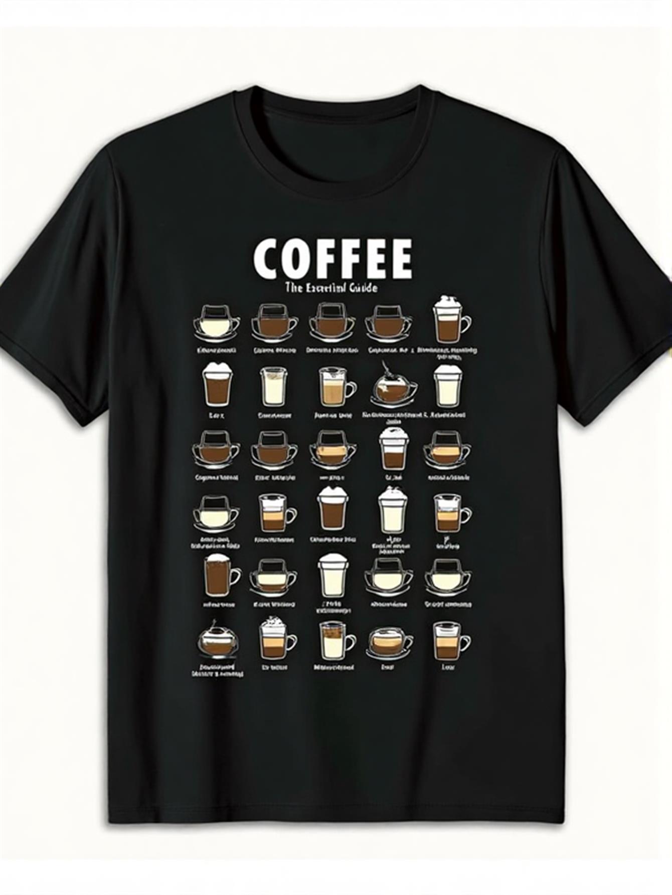 

Black T-Shirt for Coffee Enthusiasts Featuring Coffee Beans And Cups XXXL
