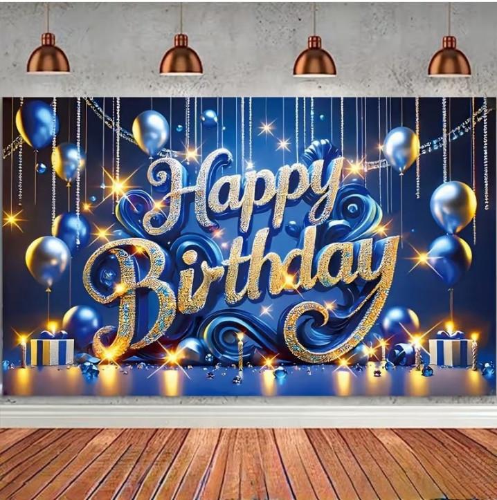 Boys Men Blue Happy Birthday Backdrop Banner Photo Background Party Props