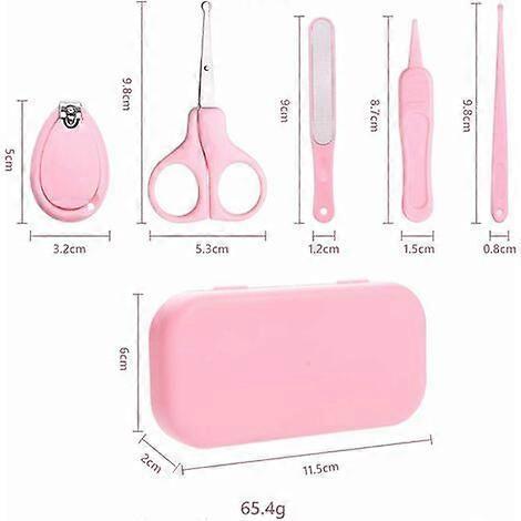 Manicure,5pcs Nail Care Set,Nail Care Kit for Babies and Toddlers,Nail Clippers,Scissors,File,Tweezers and Ear Pick (Pink)