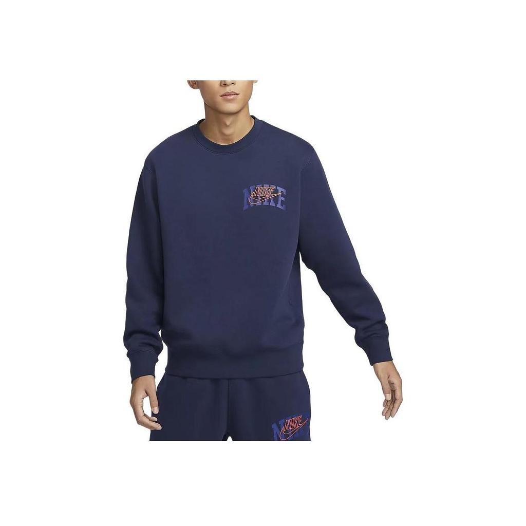Nike Club Fleece Embroidered Logo Crewneck Fleece Sweatshirt Men Sweatshirt Dark-Navy FV4446-410