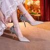 9888W-012 Xiuhui Women's High-End Crystal Pearl Wedding Heels with Sequins and Bowknot