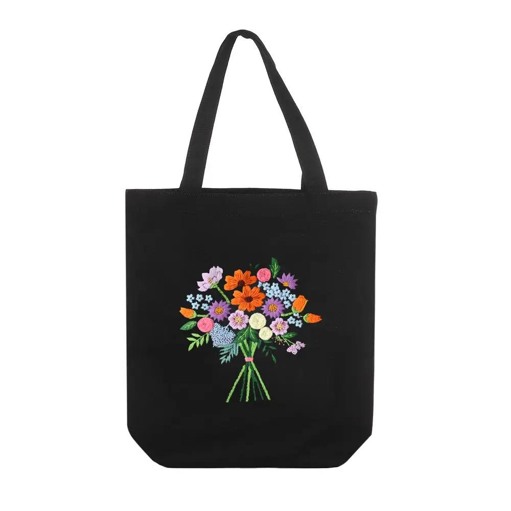 Canvas Tote Bag Embroidery Kit Flower Pattern DIY Needlepoint Kits Crafts Needle and Thread Kit Embroidery Kit for Beginners