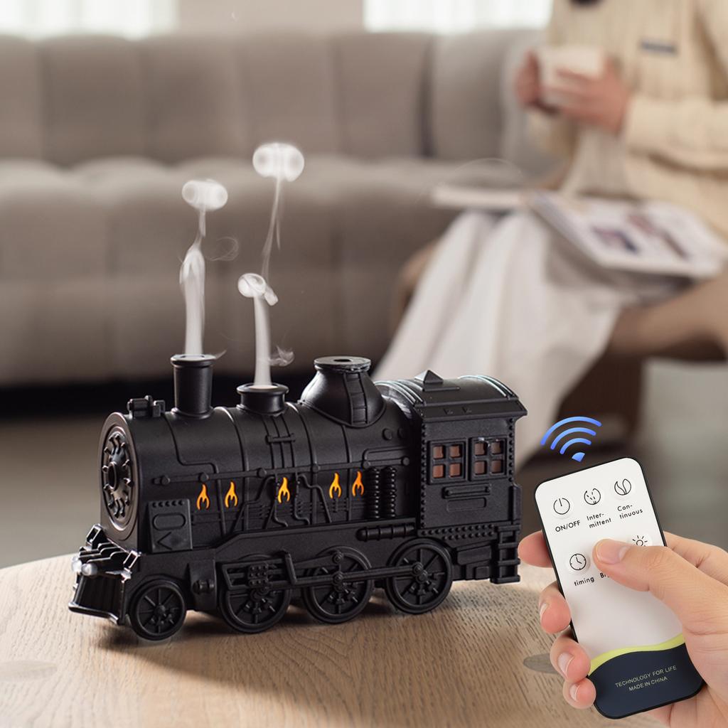 Vintage Steam Train Air Diffuser Humidifier with 2-Color LED Light/2 Mist Mode 300ML Aromatherapy Diffuser for Office Home Decor