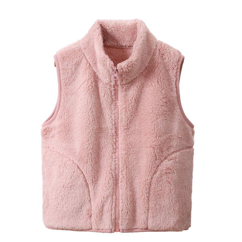 4-12 Years Kids Plush Vest Winter Warm Sleeveless Zipper Coat
