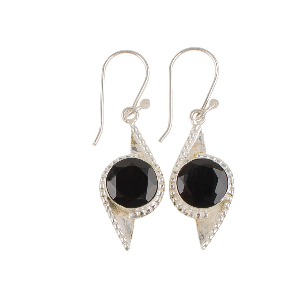 Black Onyx Gemstone 925 Sterling Silver Handmade Dangle Earrings 1.90" Designer Jewelry For Gift EE-57-18