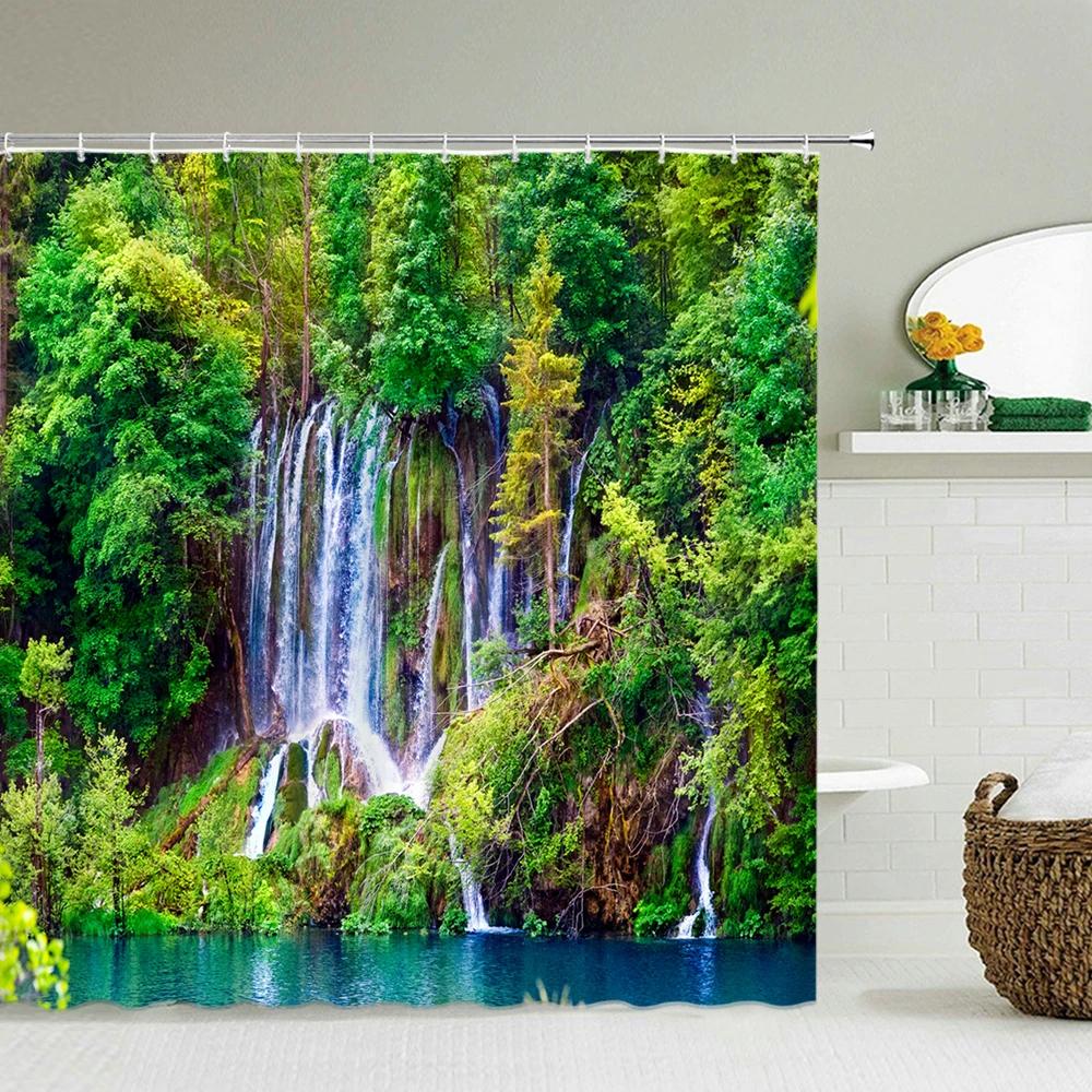 Pláž Moře Palmy Sprchové závěsy Scenérie Vodotěsné 3d Koupelnové závěsy s háčky Domácí dekorace Omyvatelná koupelnová zástěna