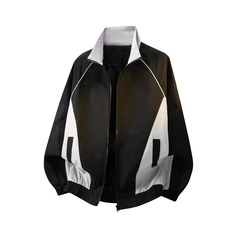 Mens Casual Color Block Stand Collar Zip Up Jacket M чёрный