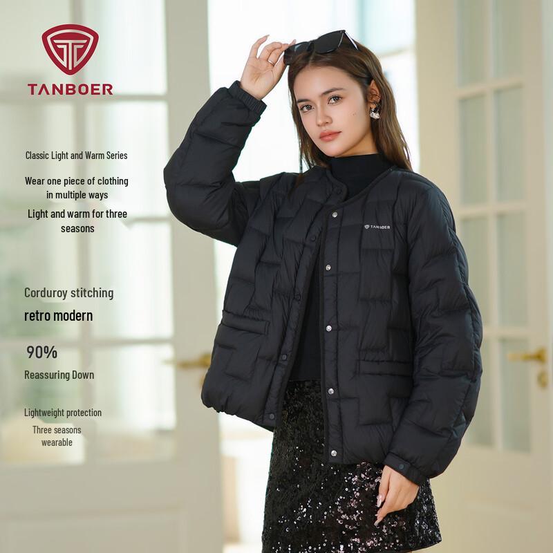 

Tanboer Women s Lightweight Round Neck Down Jacket XS