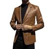 Men Business Casual Faux Leather Jacket Black / Khaki Fashion Male Suit Collar Coats