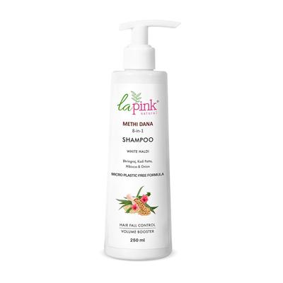La Pink Methi Dana 8-in-1 Shampoo with Hibiscus & Onion For Men and Women | For Hair Fall Control | 100% Microplastic Free Formula |250ml