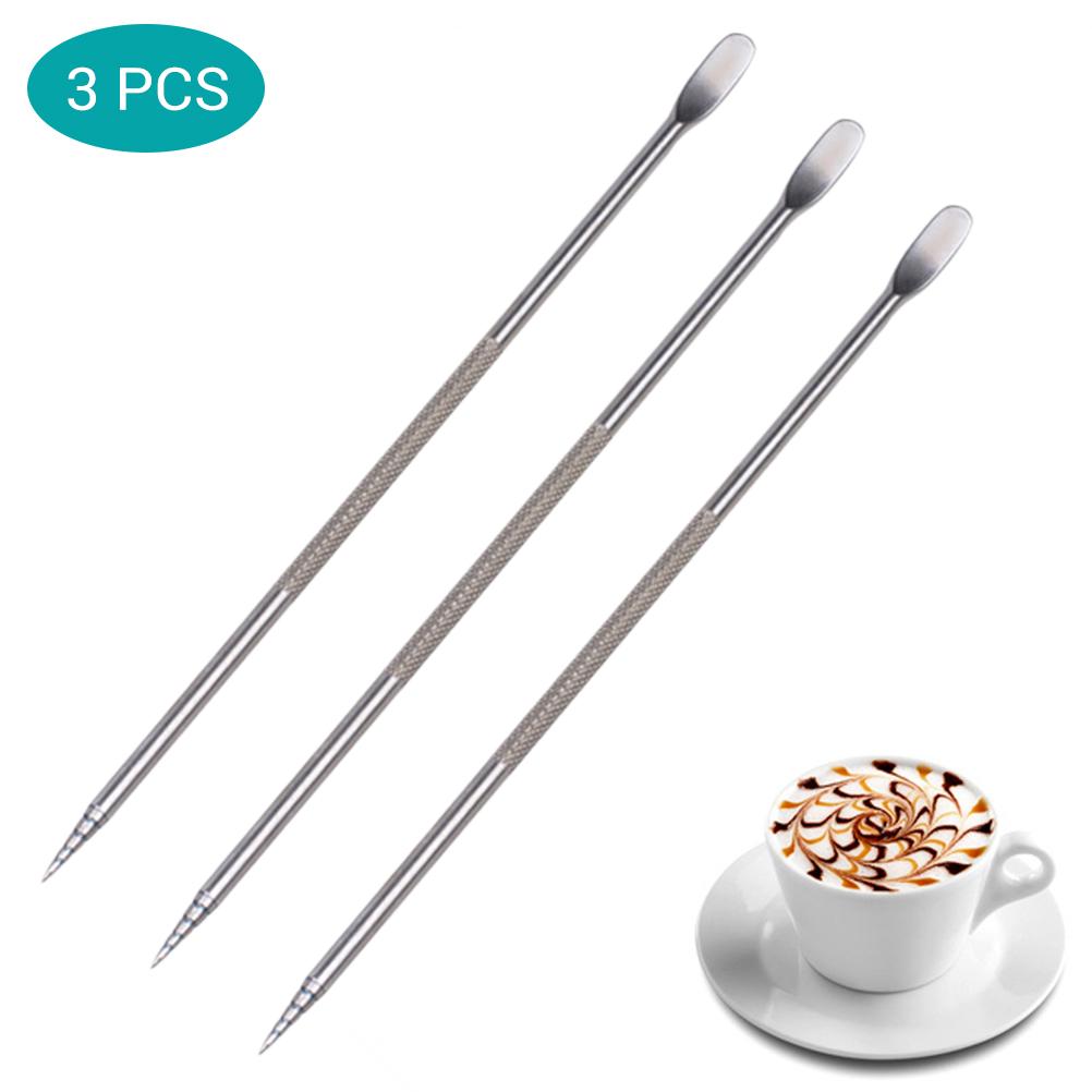 3PCS Coffee Pull Flower Needles Stainless Steel Coffee Decorating Pen