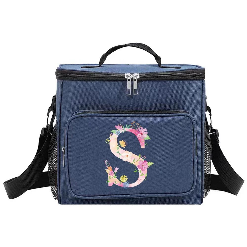 Lunch Box Cooler Organizer Case Thermal Handbag Waterproof Outdoor Travel Shoulder Lunch Bag for Men and Women Pink Pattern