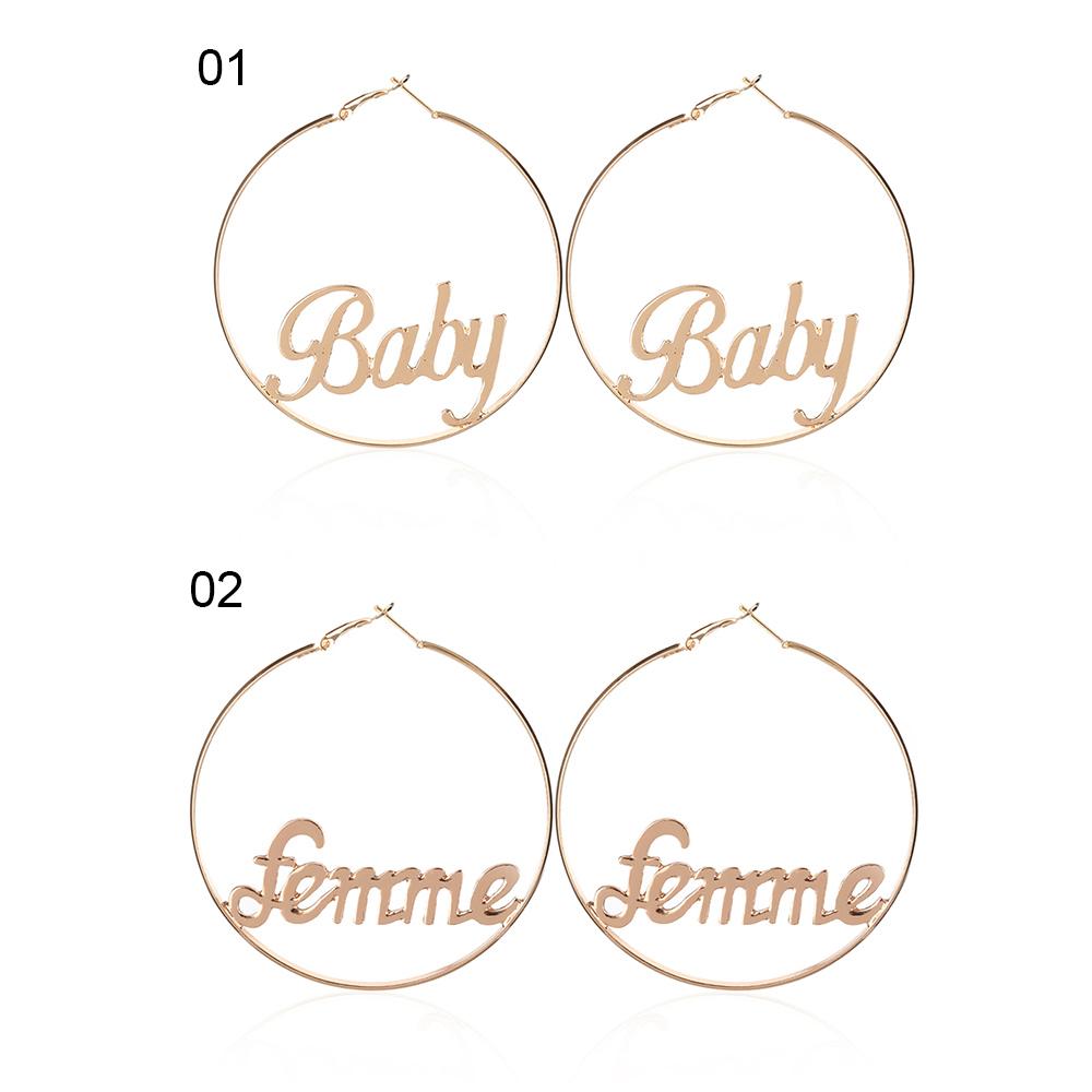 

Party Gold Dangle Hip-hop Jewelry Femme Baby Letter Large Circle Hyperbole Round Hoop Earrings