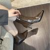 Patent Leather Short Boots Women'S High Heel Pointed Side Zipper Versatile Autumn And Winter Black Thin Heel Boots
