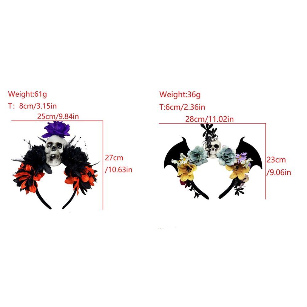 Dark Skull Head Headband Halloween Decor Bat Halloween Skull Headband Simulation Flowers Gothic Day of The Dead Headband