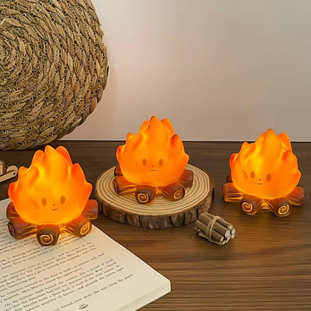 Mini Cute Cartoon Campfire Silicone Night Light, Creativity LED Flame Simulation Log Lamp, Soft Glow Bedroom Ambience Decor Toys