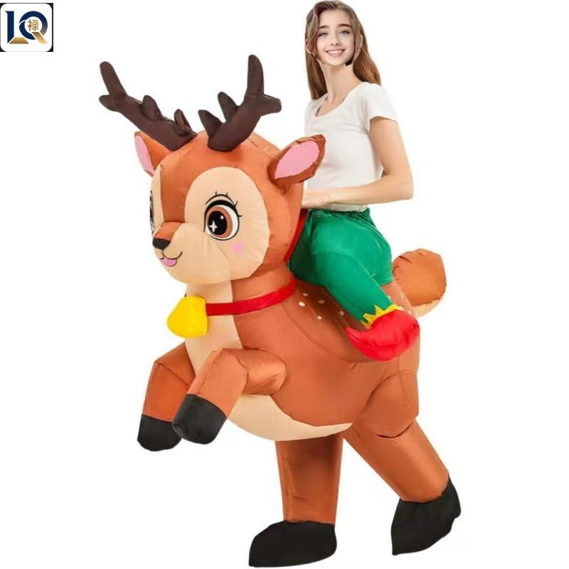 Inflatable Christmas Reindeer Riding Dinosaur Costume - Funny Holiday Party Santa Claus Hug